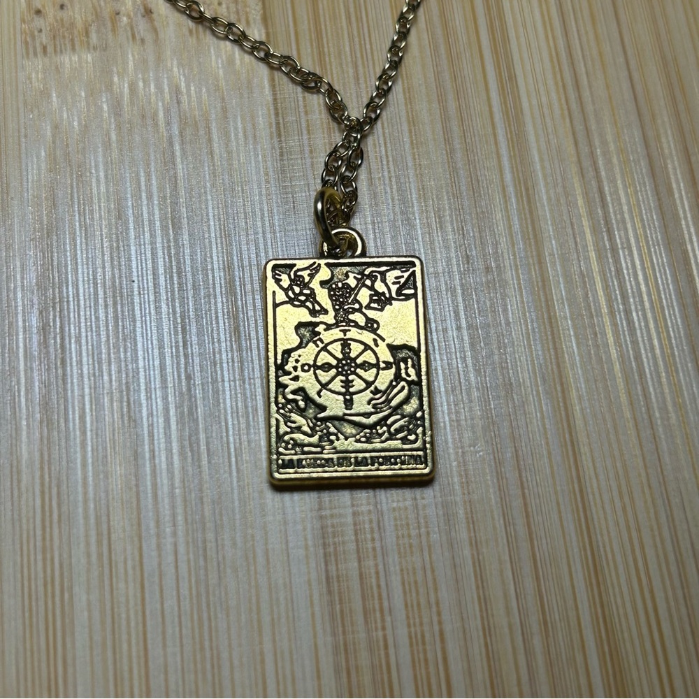 The Wheel of Fortune Tarot Card Gold Pendant Necklace - Picture 3 of 4